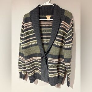 Northcrest Shawl Collar Striped Cardigan in Charcoal, Olive & Pink